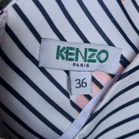 Kenzo White Polka Dot and Stripe Print Sleeveless Flared Dress Sz 36 (US 4) - Picture 8 of 11